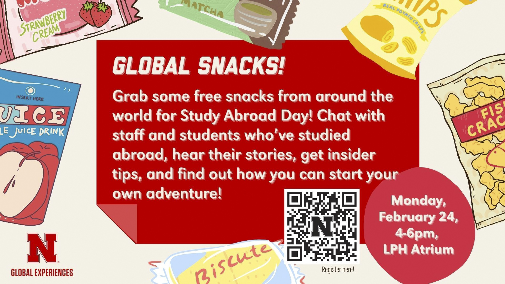 Global Snacks for Study Abroad Day | LPH Atrium | February 24 from 4-6 p.m.