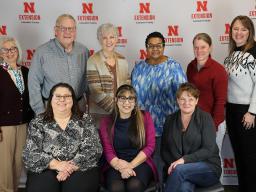 Front row (L–R): Nicole Miller, Zainab Rida, Teresa Erdkamp;  Back row (L–R): Karen Wobig (Extension Unit Leader), Phil Tegeler, Kim Klein, Regina Sullivan, Meghan Sittler, Jenny DeBuhr (Extension Administrative Services Officer)