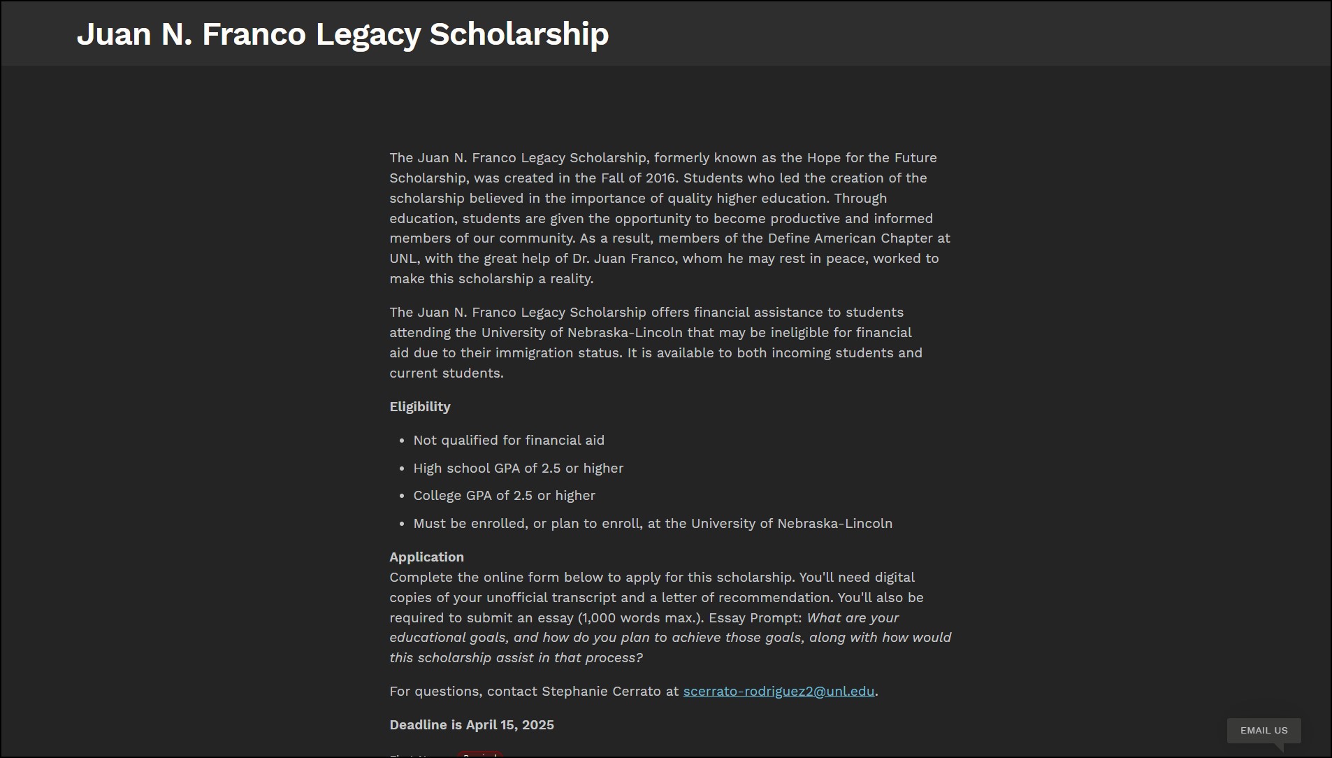 Juan N. Franco Legacy Scholarship