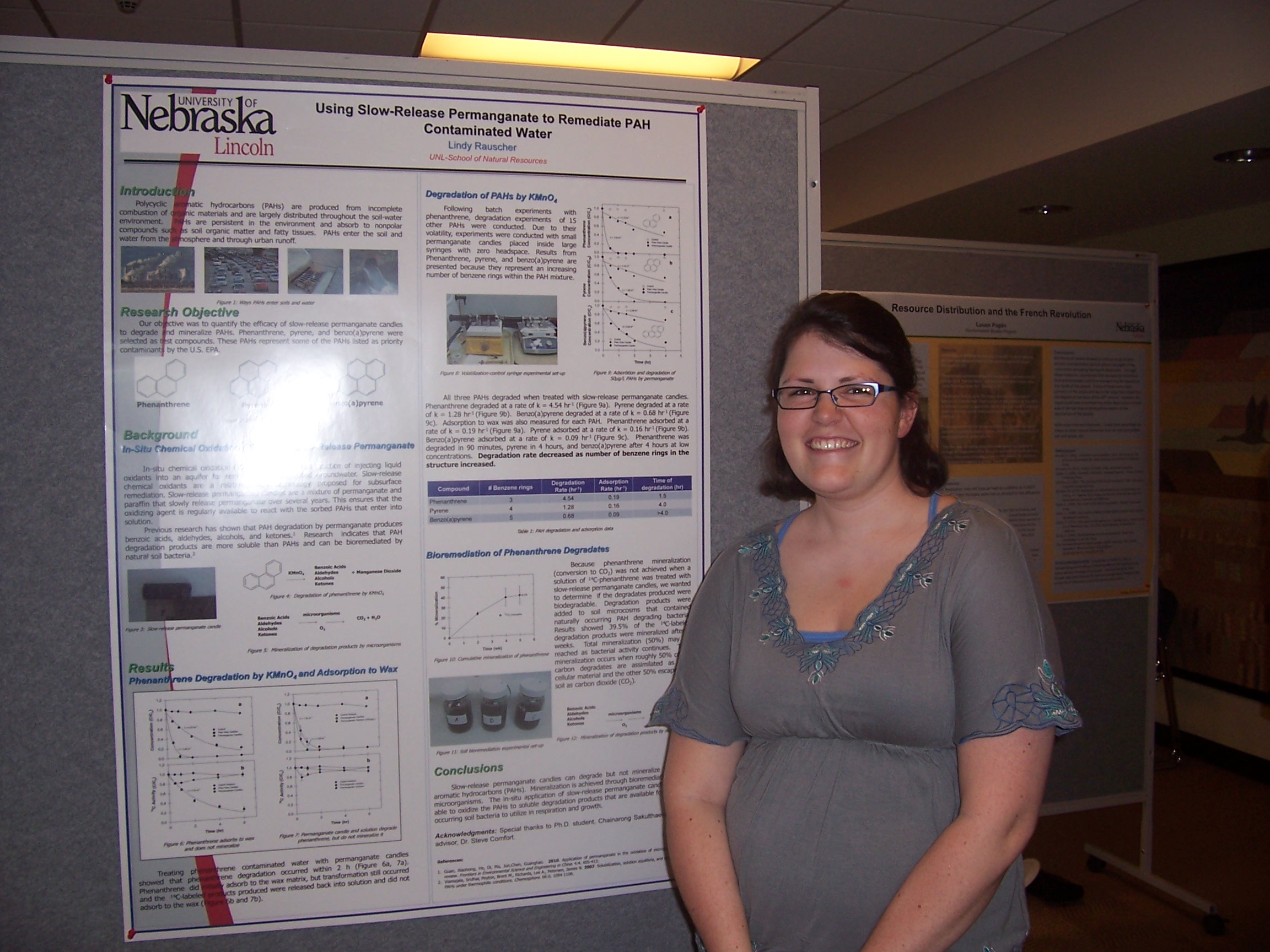 Lindy Rauscher poses with her winning poster on using permanganate to help get rid of hazardous chemicals in the environment.