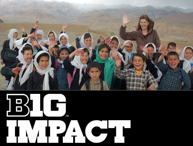 Susan Phalen with school kids in Bamiyan