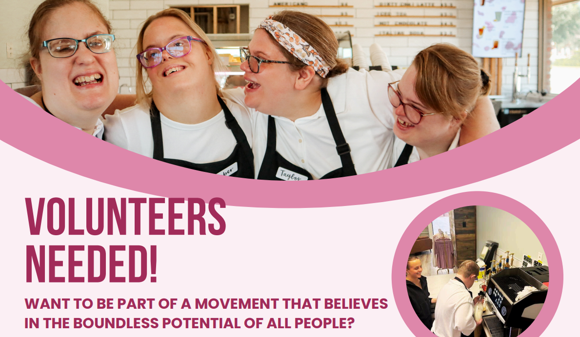 Three people with their arms around each other smiling. Text reads: Volunteers Needed!