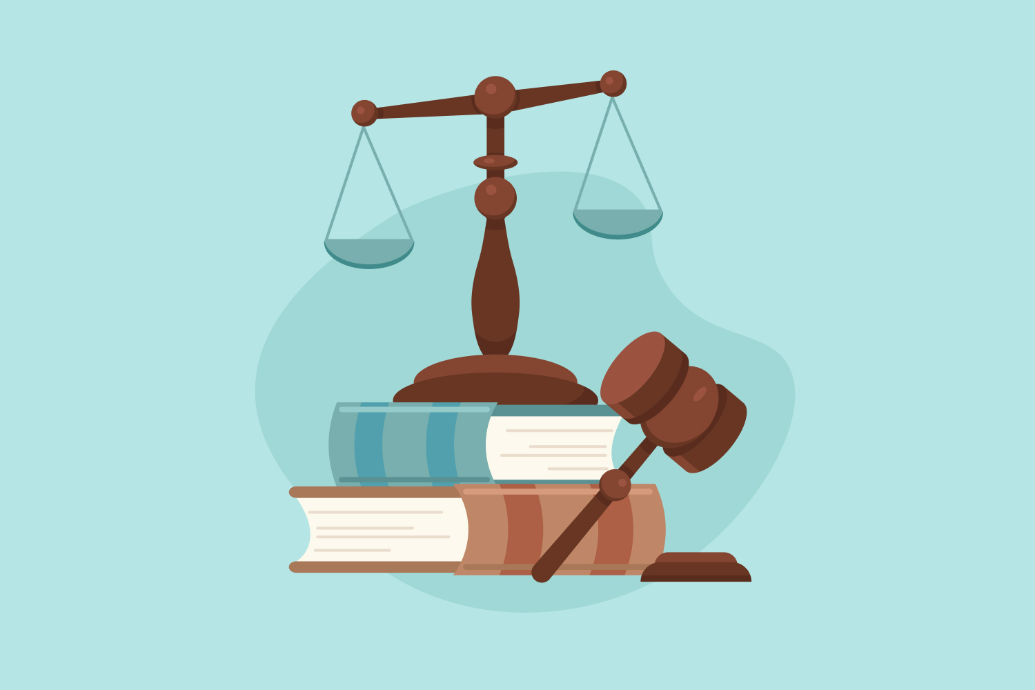 Legal scale and gavel with books