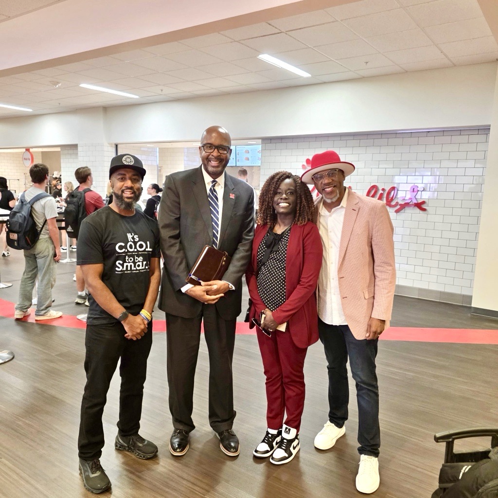 Speaker Reginald Shareef with Chancellor Rodney D. Bennett and OSCC Senior Associate Director Kerra Russell