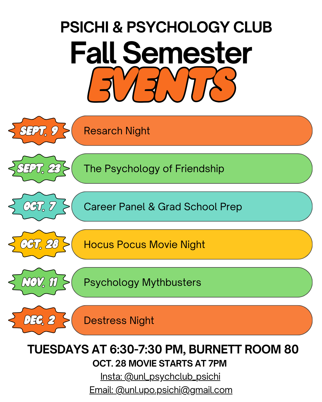 Psychology Club and Psi Chi Fall 2025 Events