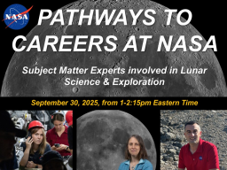 Pathways to Careers at NASA flyer with moon advertising Sept 30 event.