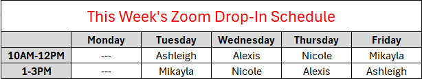 Zoom Drop-In Schedule