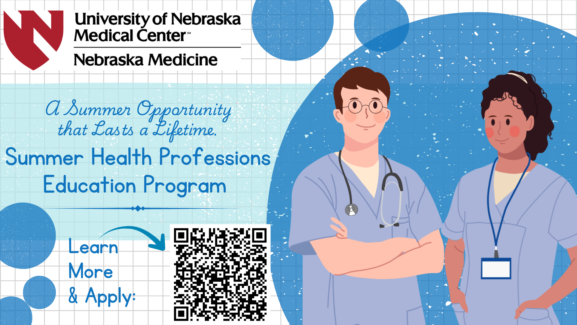 SHPEP Banner with an image of doctors and a QR Code to the main website