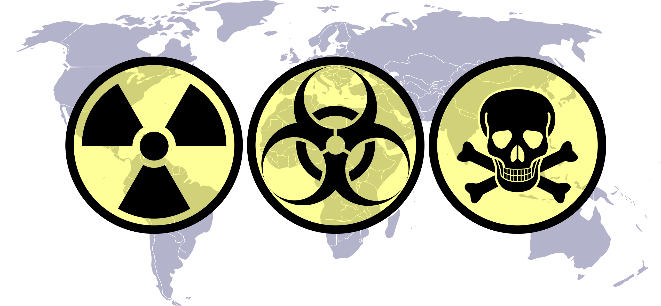 Warning signs for weapons of mass destruction with globe background