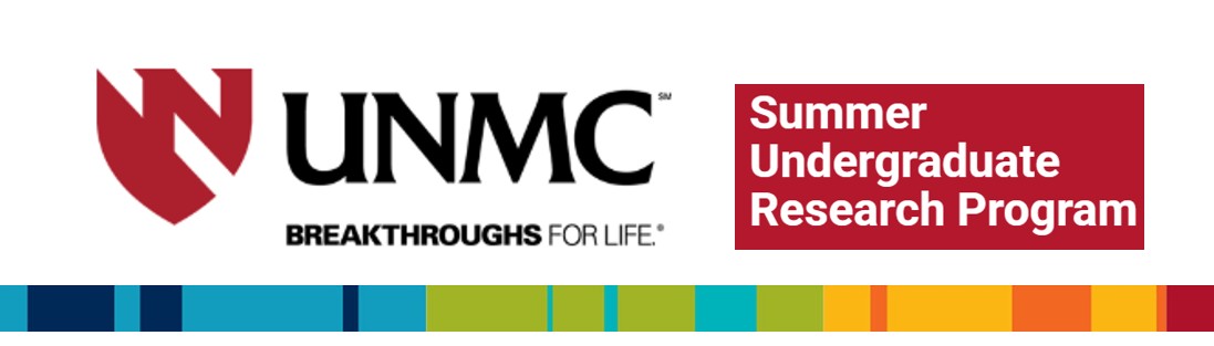 UNMC logo with colored text advertising summer undergraduate research program.