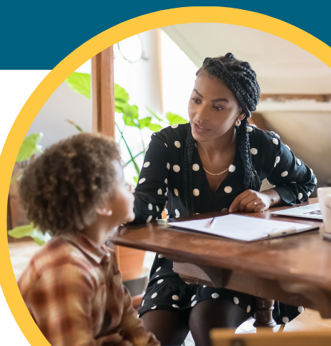 Picture of a woman talking with a child