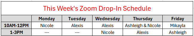 Zoom Drop-In Schedule 