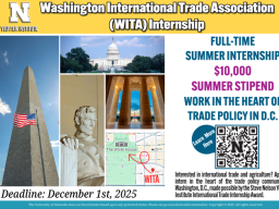 Yeutter Institute Washington International Trade Association (WITA) Internship; Full-Time Summer Internship, $10,000 summer stipend, work in the heart of Trade Policy in DC. QR code
