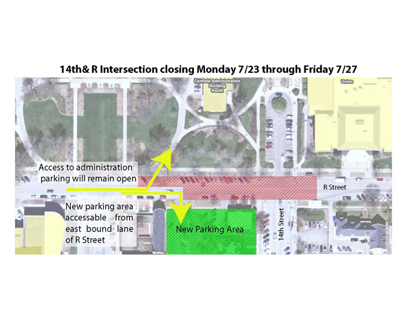 Parking west of Canfield and at the new permit lot at 14th and R will be accessible only from the west.