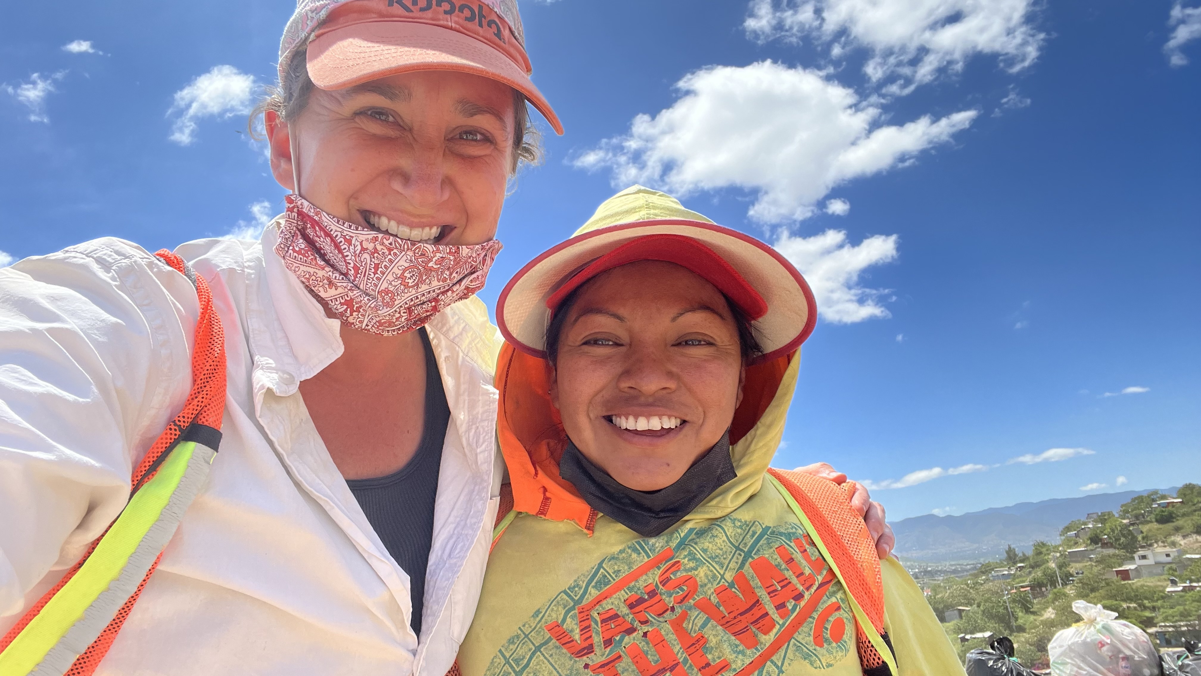 Kristen Graves (left) with Patricia García, the president of the Güie-Niza Labor Union in Oaxaca, Mexico. Graves’ paper on the listening and sound-making practices of the union members won the Bess Lomax Hawes Prize in Applied Ethnomusicology.