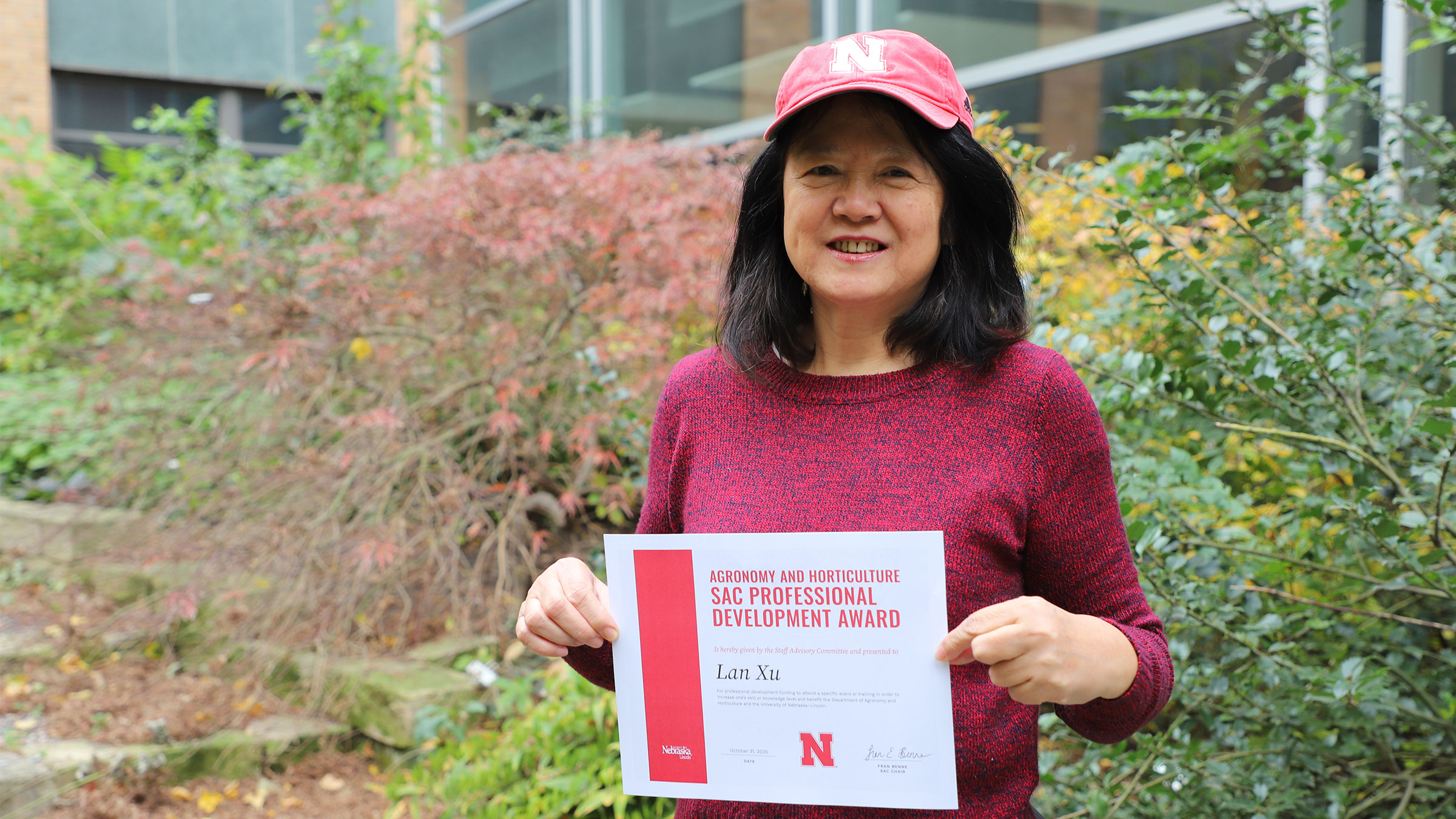 Lan Xu, research manager in the Department of Agronomy and Horticulture grain quality laboratory, received the department&rsquo;s Staff Advisory Committee Professional Development Award.