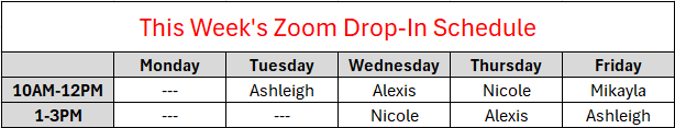 PSYC-SOCI Zoom Drop-In Schedule