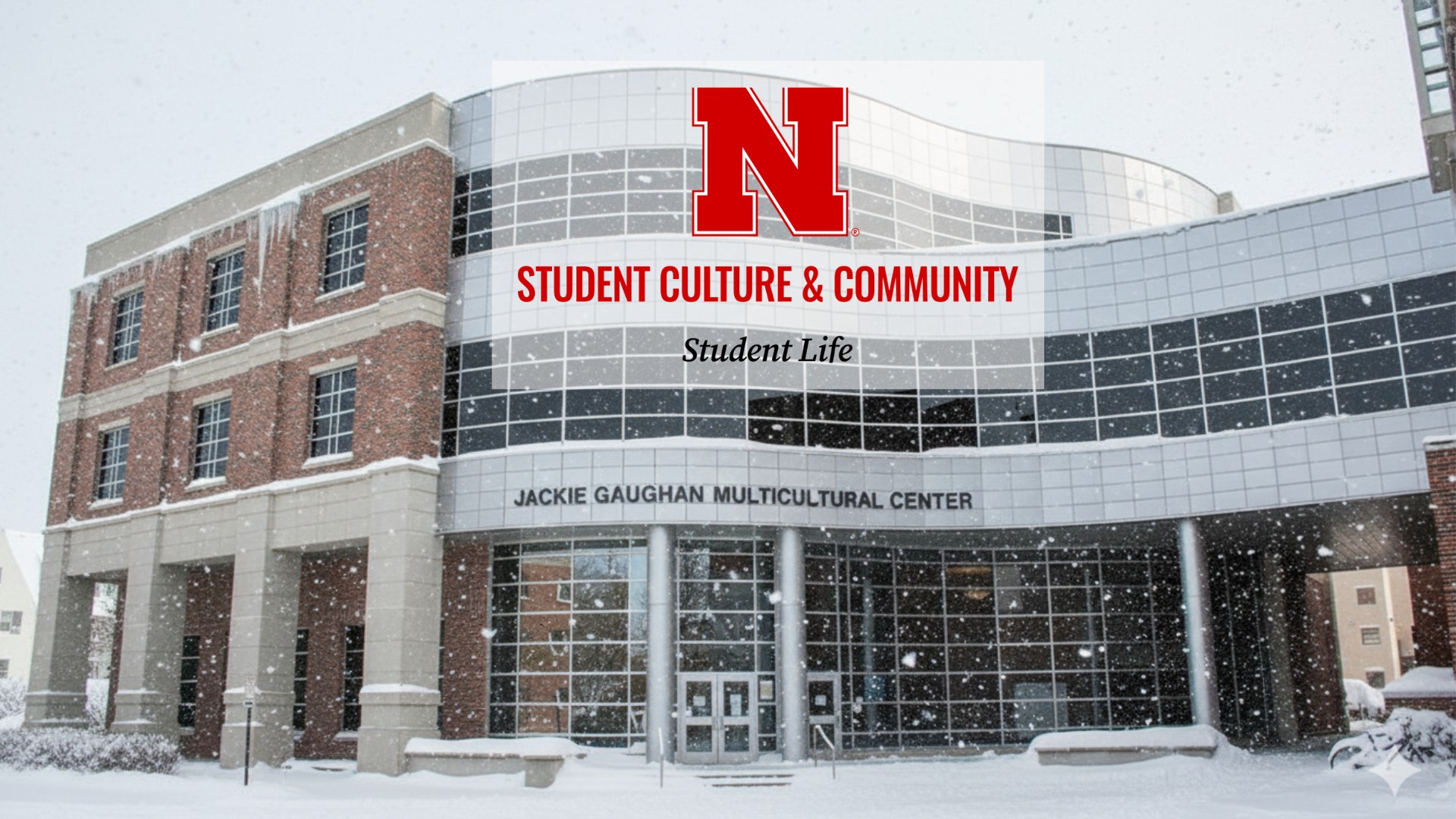 Jackie Gaughan Multicultural Center in snow