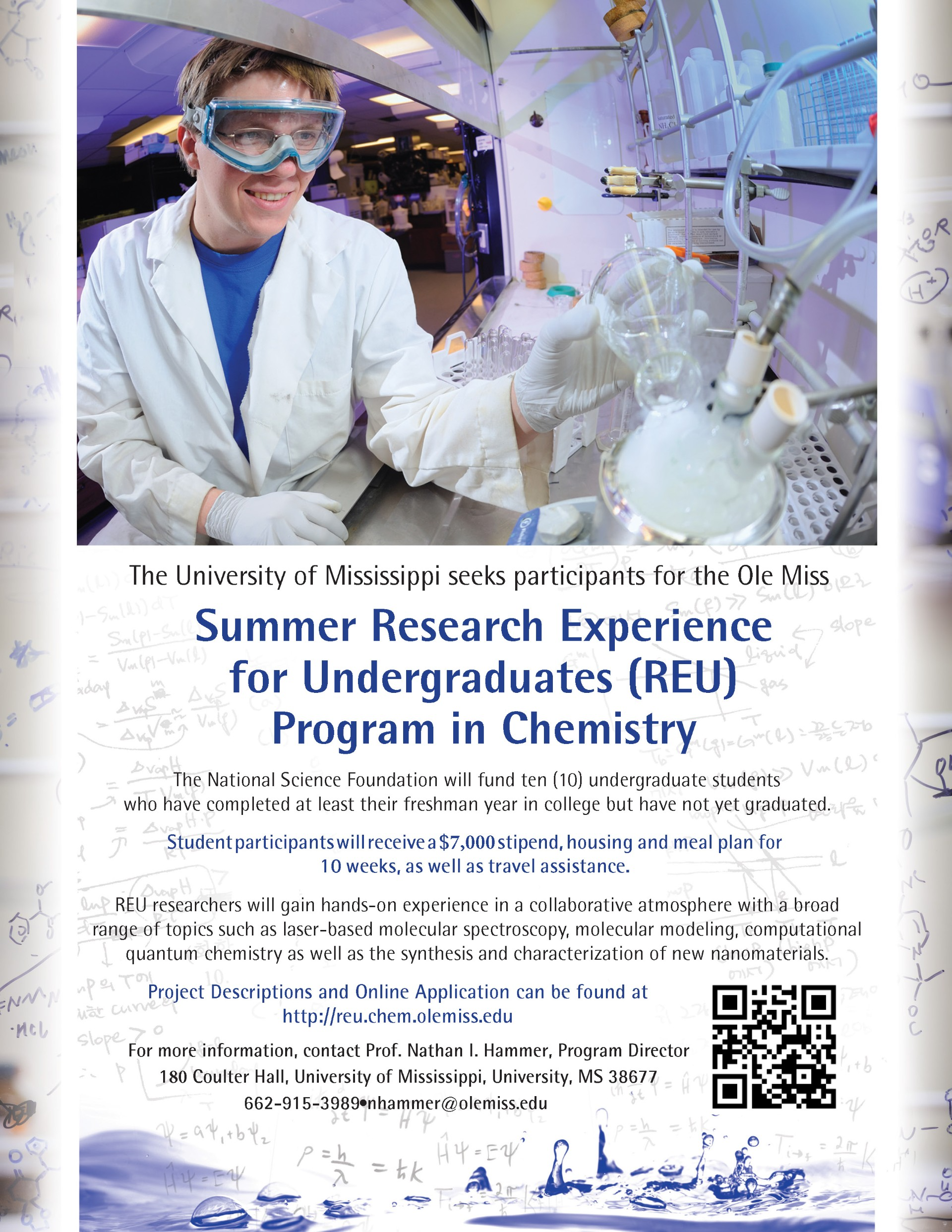 Research flyer with photo of male chemistry and desciption of opportunity.