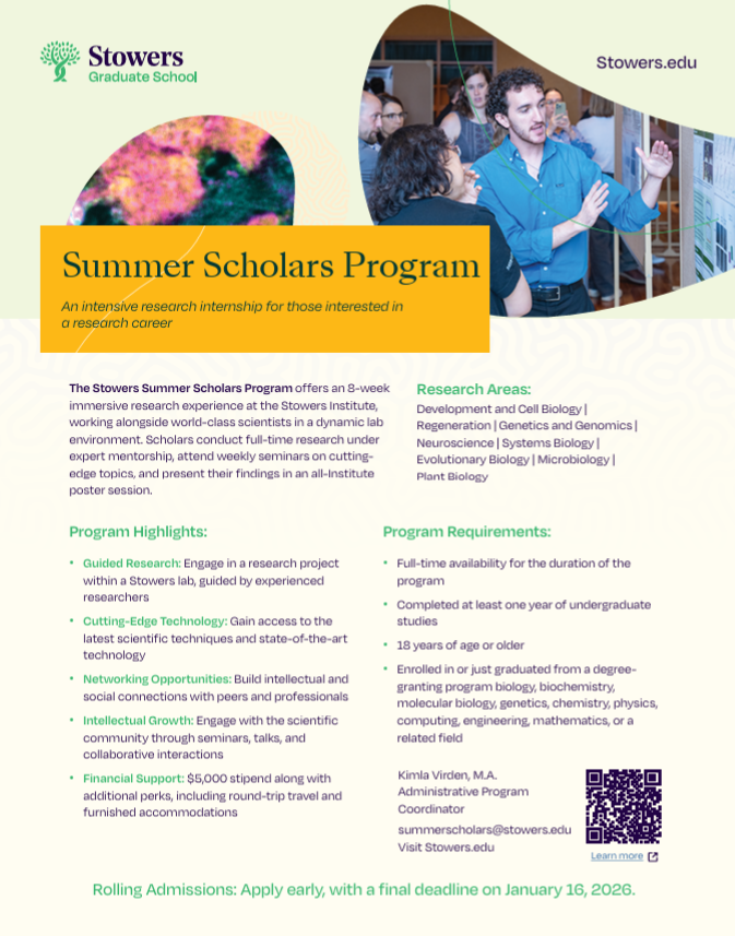 Stowers Graduate School Summer Scholars Program flyer