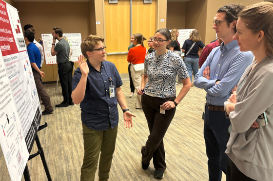 Student presenting research