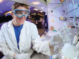 Research flyer with photo of male chemistry and desciption of opportunity.