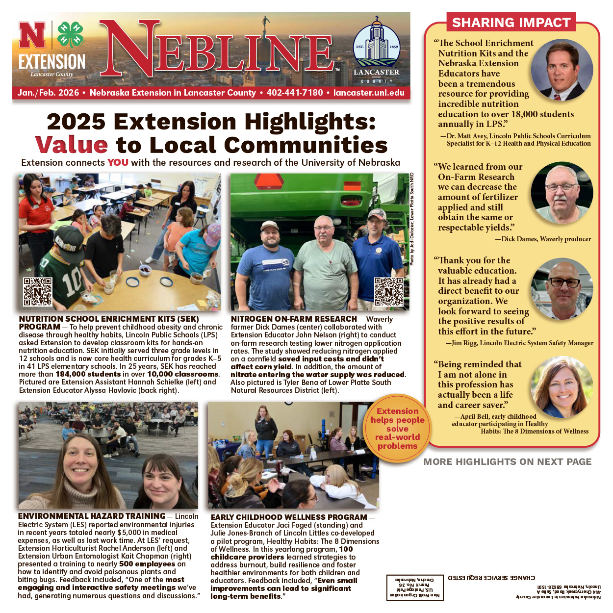 Front page of 2025 Extension Highlights in Nebline print version