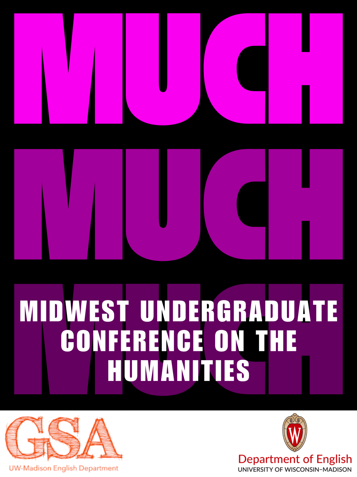 the word MUCH repeated three times in rows with the title of the conference on the bottom