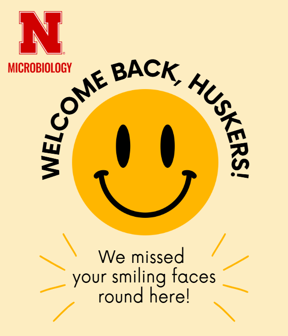 Welcome Back, Huskers! with smiley face.