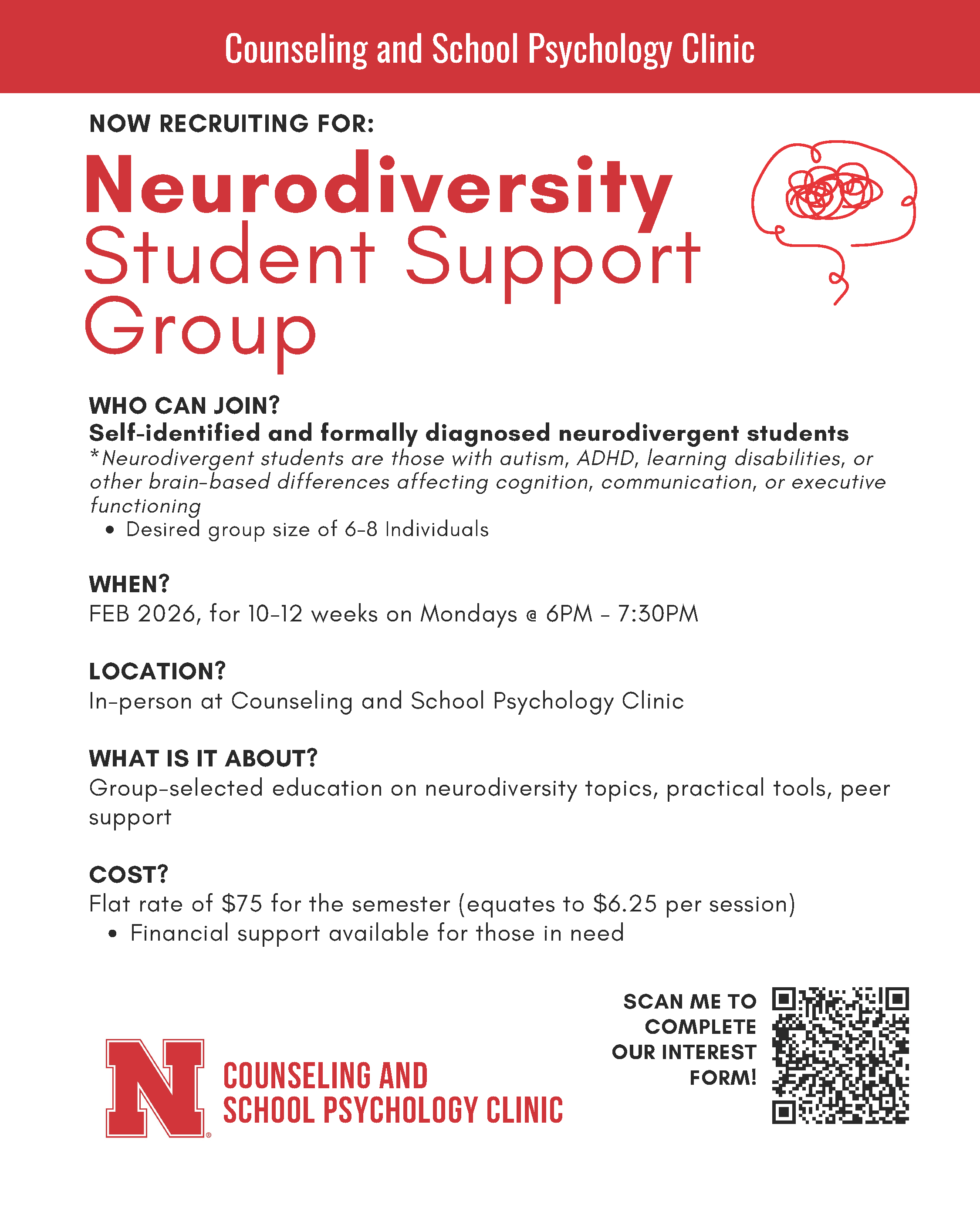 Flyer of Neurodiversity Student Support Group