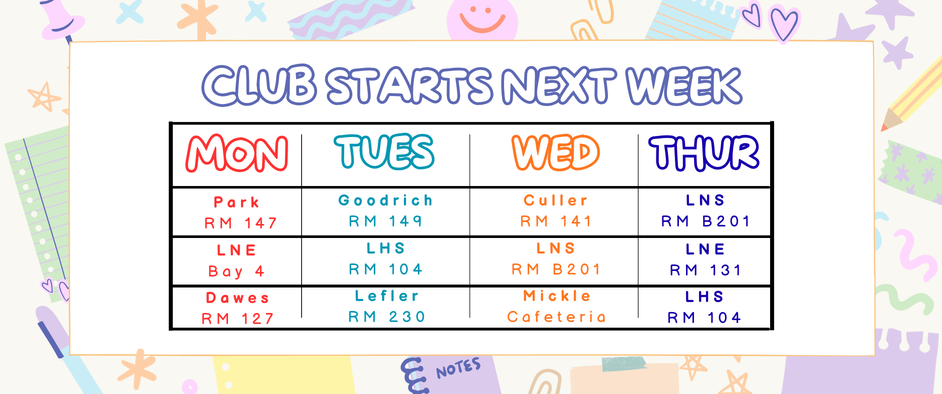 ETS Club Schedule for Spring 2026!