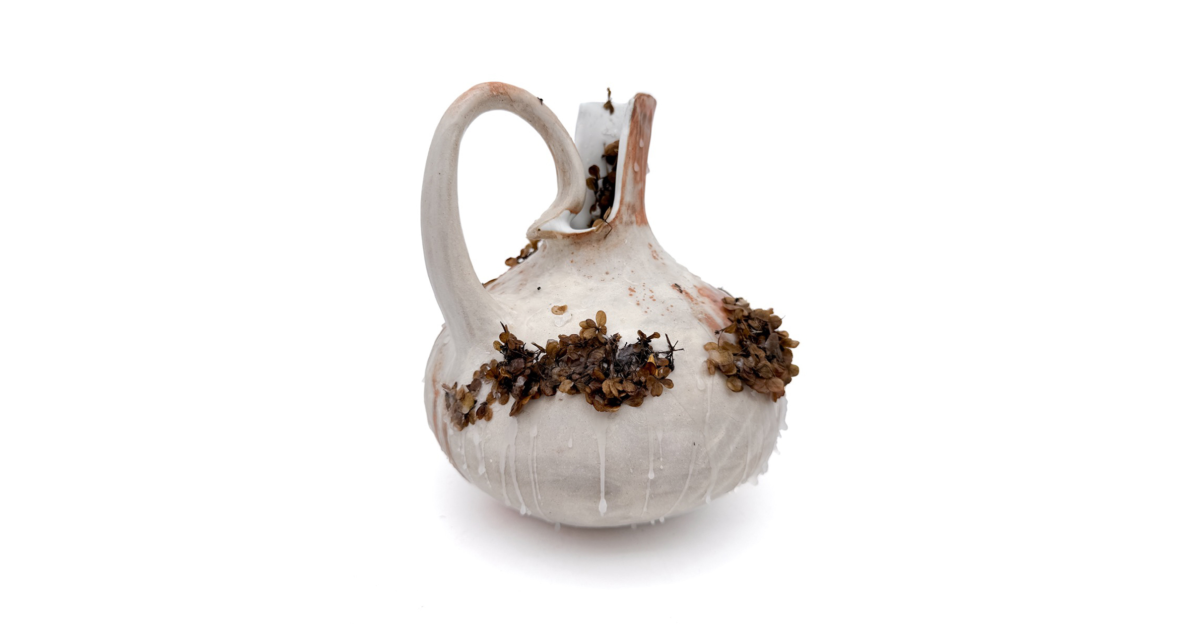 Marina Kushner, “reaching within,” ceramic, wax and found foliage, 2025.