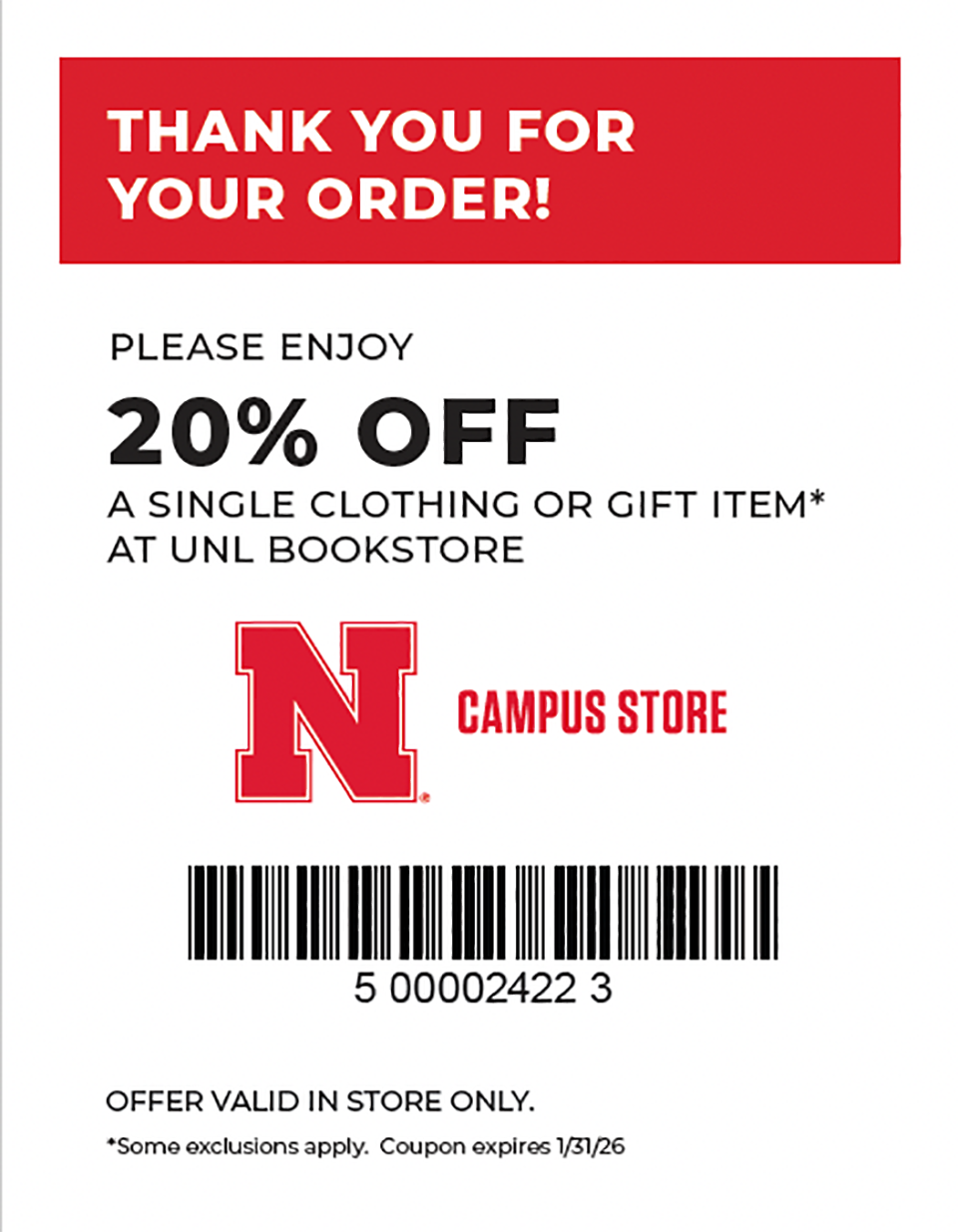 Campus Store coupon expires Jan 31, 2026.