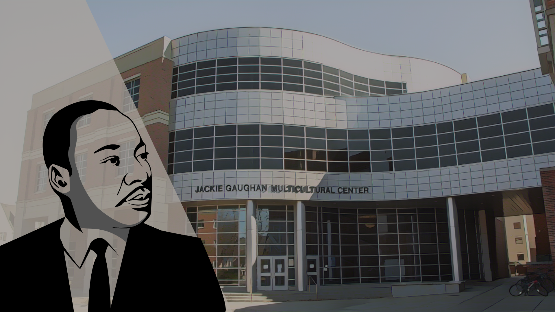 MLK silhouette with the JGMC building on the background 