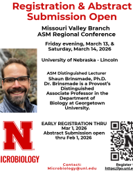 Registration & Abstract Submission Open thru Feb 1, 26. Dr. Shaun Brinsmade, ASM Distinguished Lecturer to present.