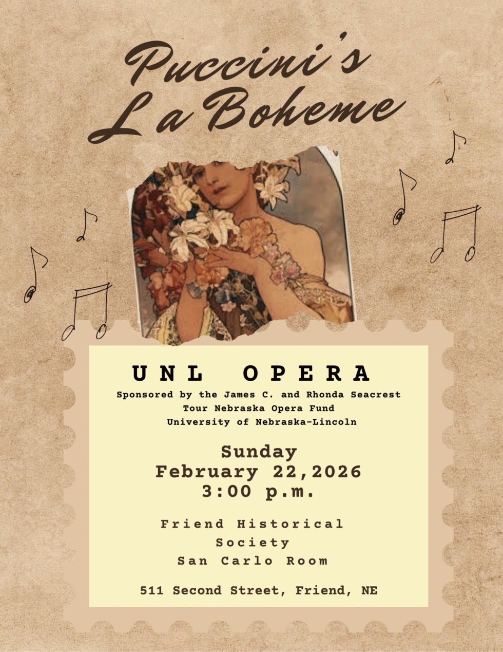 UNL Opera will perform Puccini's “La Bohème” in Friend and Ord, Nebraska, this February.