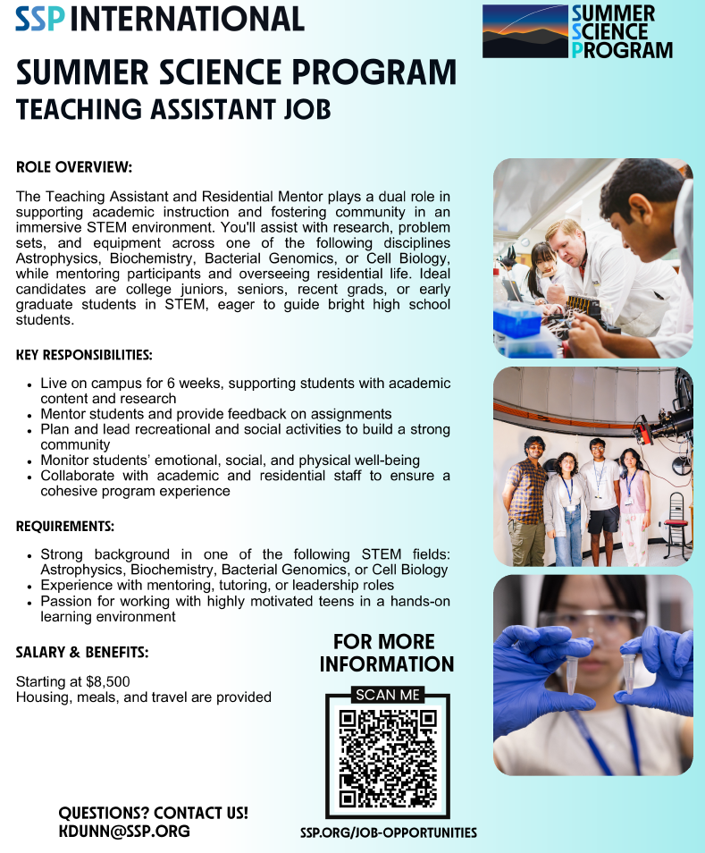 Summer Science Program - 6 week Teaching Assistant Job
