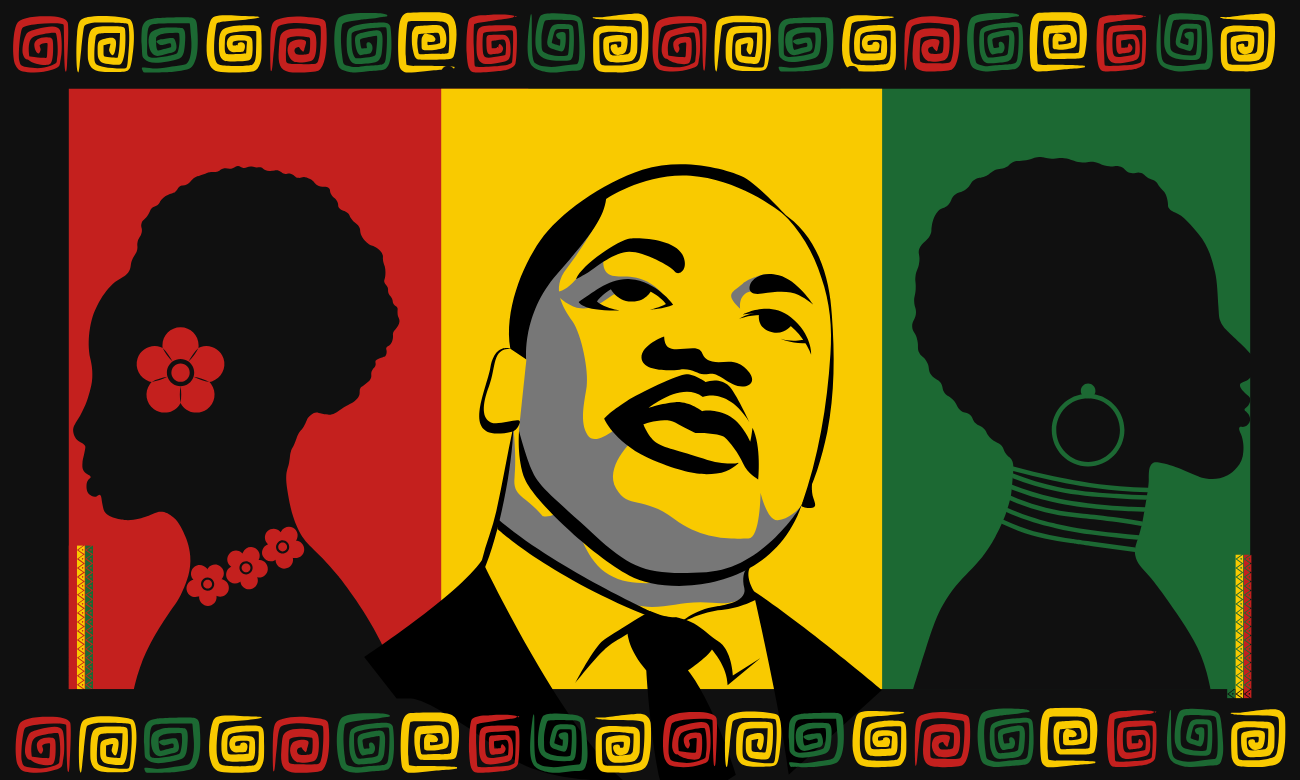 A picture with the silhouettes of MLK and African People.