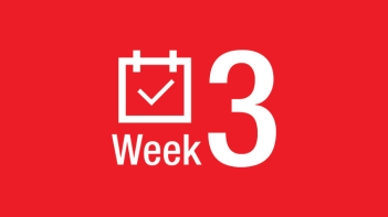 Red Background with white text stating it is week 3