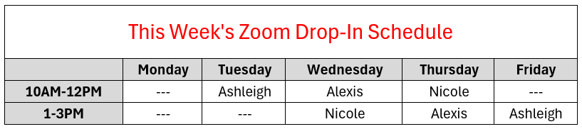 This Week's Zoom Drop-In Schedule