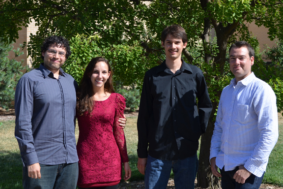 The Skyros String Quartet includes (from left) Justin Kurys, viola; Sarah Pizzichemi, violin; William Braun, cello; and James Moat, violin.