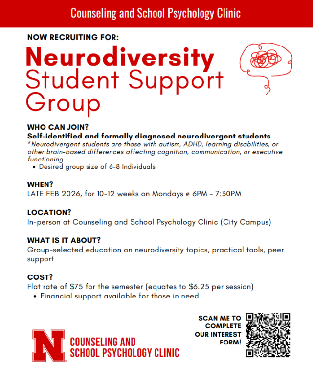 Neurodiversity Student Support Group flyer