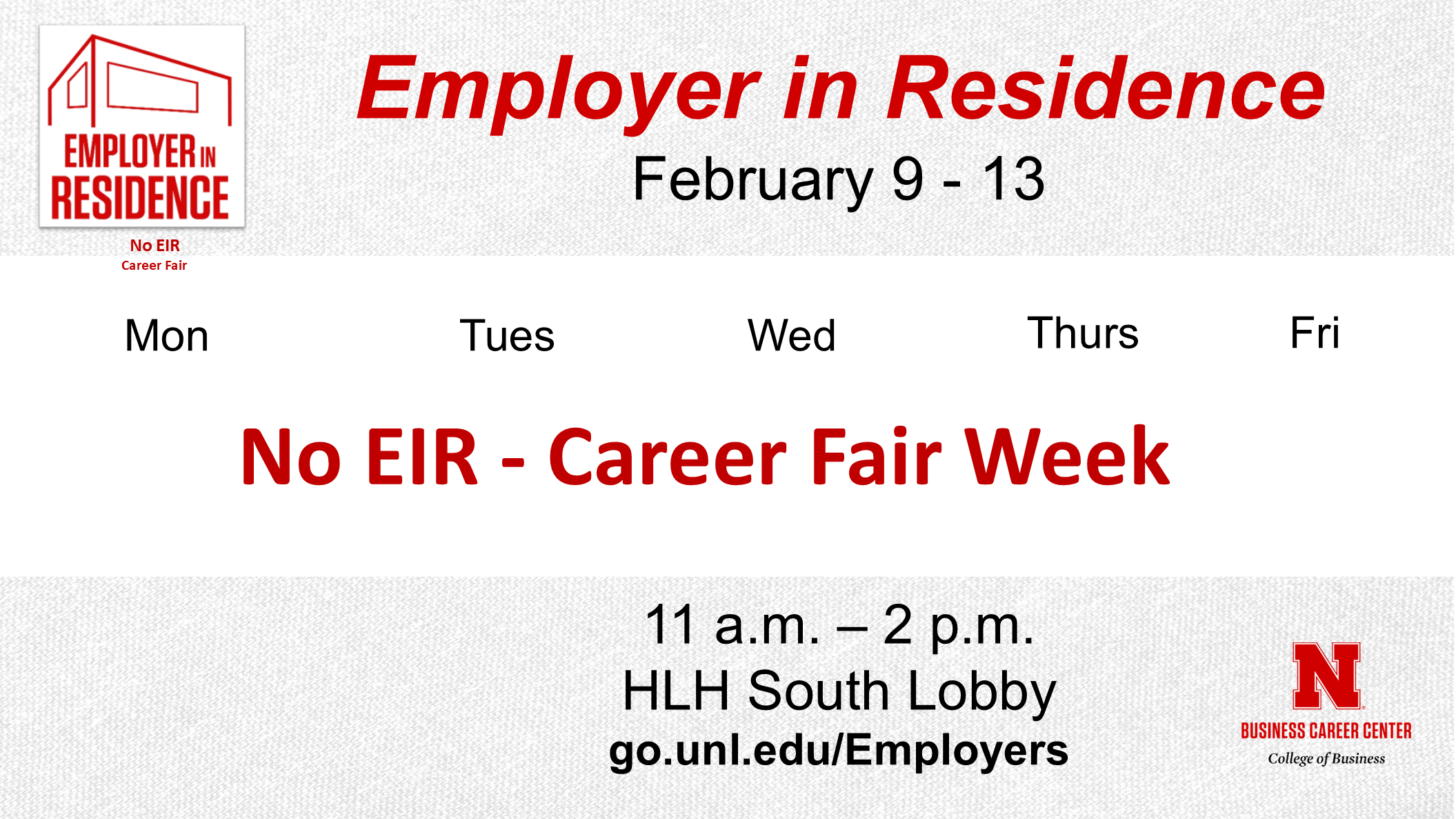 NO Employer in Residence Booth this Week! Career Fair Week! 