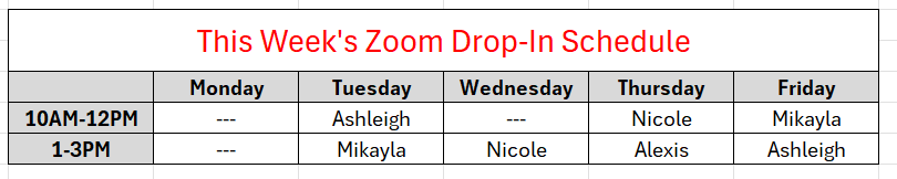 This Week's Zoom Drop-In Schedule