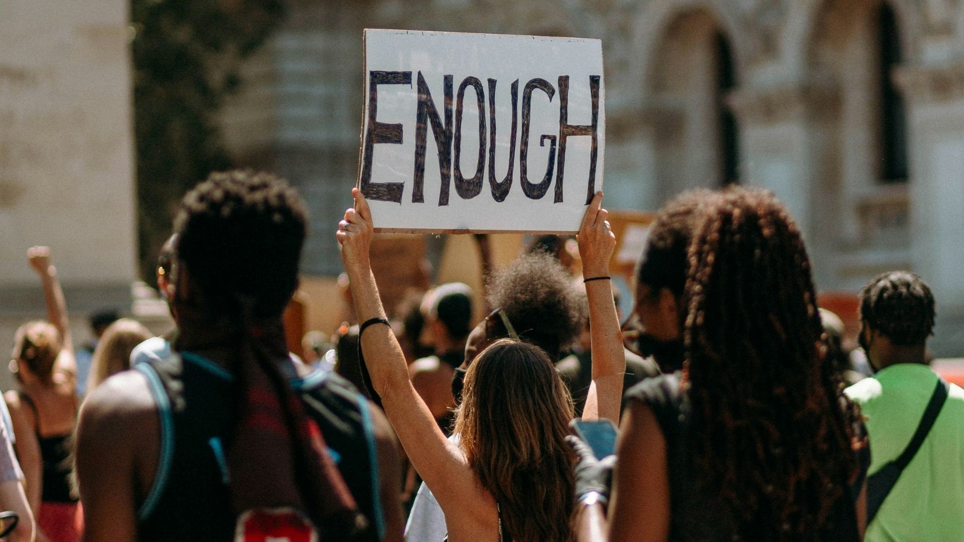 A photo showing protesting people.