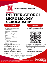 Peltier-Georgi Microbiology Scholarship - Due March 16, 2026