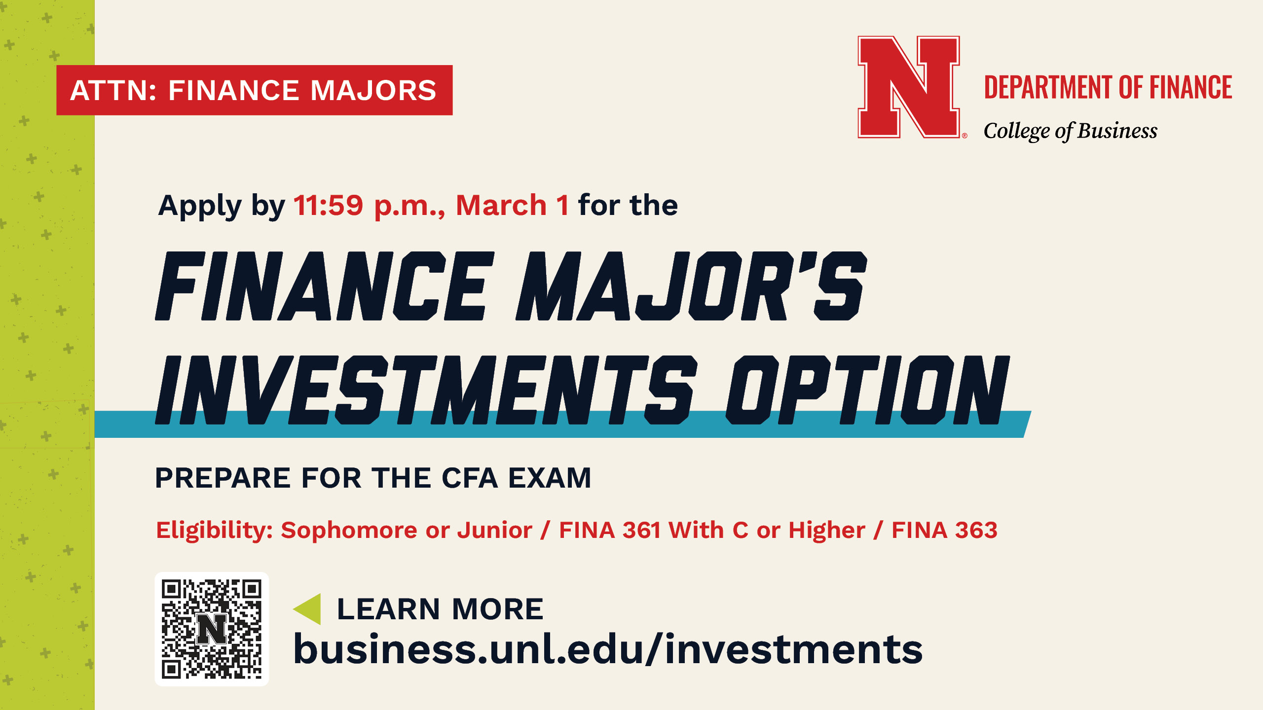 Finance Major's Investments Option: Apply by March 1