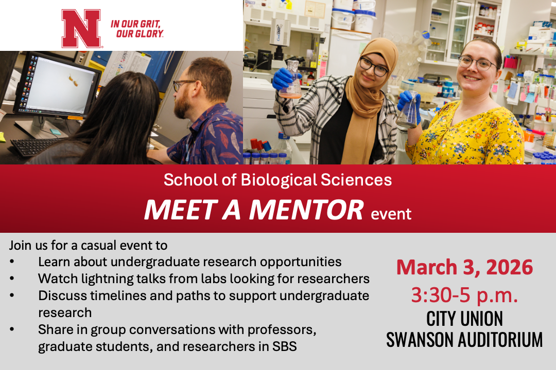 Image advertising the Meet a Mentor event put on by the School of Biological Sciences 