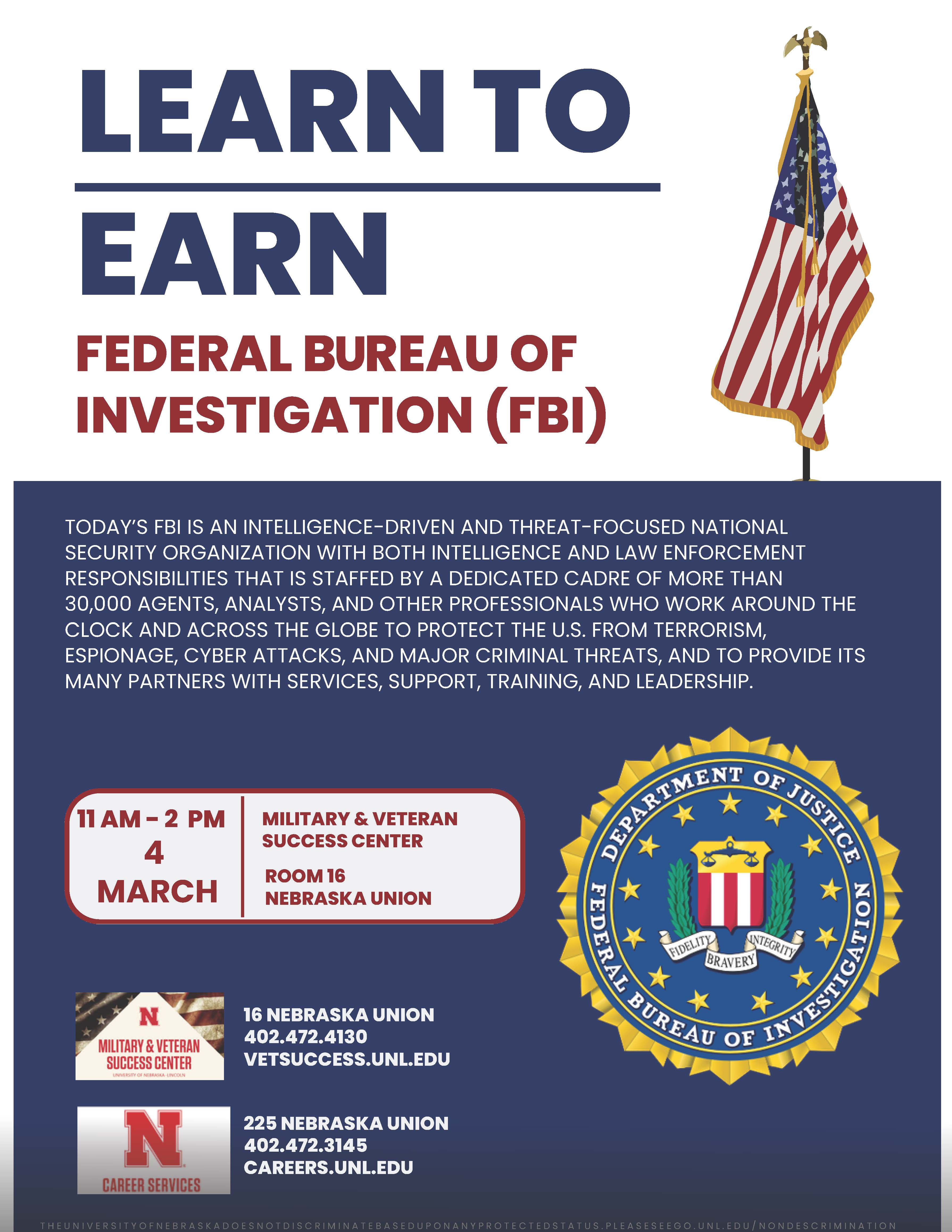 Military & Veteran Success Center Learn to Earn Featuring the FBI