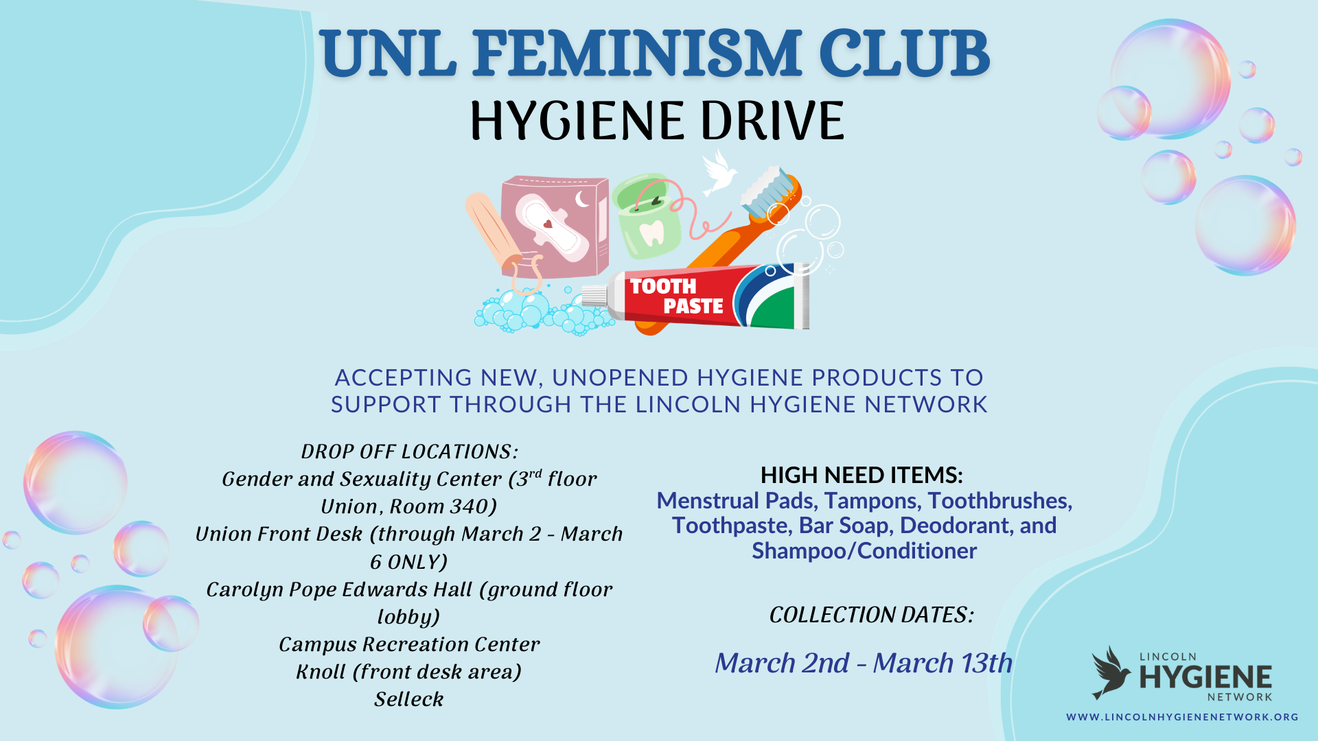 Hygiene Drive flyer with drive product list and dropoff locations